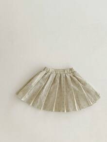 Set de 2 piezas Estilo francés dulce y preppy para niñas, blusa con cuello con volantes y lazo + falda plisada con estampado floral, corte holgado (talla arriba una)