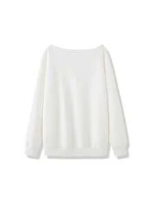 女士红色字母印花露肩长袖卫衣，复古美式风格独特百搭套头衫，秋冬新品 - 白色 - 查看 7