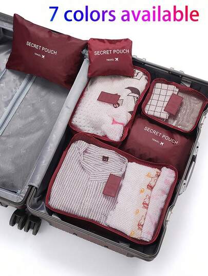 6/1-set reseväska, innehåller: PVC-necessär, sminkväska, skoväska, sminkväska, sminklåda, klädväskor, parfymlåda, underklädesväska, klädväska, hopfällbar underkläder- och strumpväska, handväska, elektronikväska, garderobsväskor, förvaringsväskor, resetillbehörsväska för skolan, skoltillbehör, skolsaker, reseväska, bagageväska för resor, för affärsresor, semester, stor kapacitet, bärbar multifunktionell reseväska, unisex weekendväskor