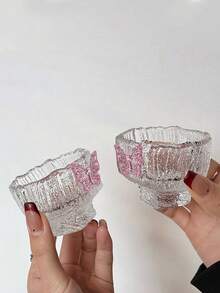 1pc/2pcs INS 粉色蝴蝶玻璃杯 玻璃茶具 功夫茶具 茶具 冰川纹隔断咖啡杯 高脚磨砂透明玻璃杯 冷泡小茶杯 一口杯 玻璃茶杯 - 透明 - 查看 7