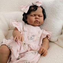 Reborn Baby Dolls Girl - 20 Inch Soft Weighted Body Lifelike Newborn Girl Doll, Handmade Realistic Sleeping African American Baby Doll That Look Real, Gift Set For Kids Age 3+