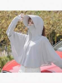 1pc Ice Silk Hooded Sunscreen Jacket, Women Summer New Breathable Hooded Sunscreen Shawl Cardigan For Riding, Driving, Sun Protection - Multicolor - View 10