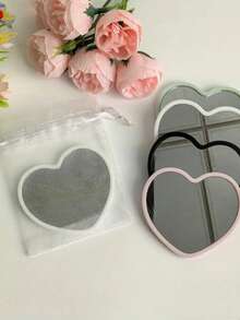 10个心形便携化妆镜和10个礼品袋 - 粉色、绿色、白色、黑色，简约设计，便携轻巧，适合旅行、家居装饰、生日、新娘及伴娘派对礼物、化妆、平价、房间装饰、梳妆台、旅行、卧室、化妆配件、镜子、化妆镜、迷你镜、便携镜、小镜子、手持镜、平价、圣诞礼物、化妆、化妆工具、平价好物、礼物、女士礼物、圣诞礼物、赠品、旅行、平价好物、旅行必备 - 彩色 - 查看 2