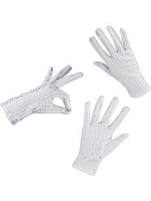 1 Pair Glittery Gloves For Adults, Suitable For Dancing, Stage Performance, Masquerade, Halloween Costume Party, Fashion Accessory