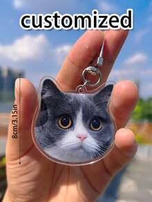 Custom Cat Keychain, Pet Portrait Keychain, Personalized Pet Photo Keychain, Cat Memorial Gift, Holiday Gift For Pet Lovers, Dog Keychain