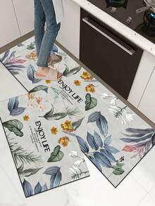 1pc Premium Diatomite Kitchen Mat, Colorful Floral Patchwork Pattern, Lightweight, Luxurious, Cushioned Anti-Fatigue Kitchen Rug, Absorbent, Quick Drying, Non-Slip, Suitable For Kitchen, Bathroom, Entryway, Laundry Room - Multicolor - View 1