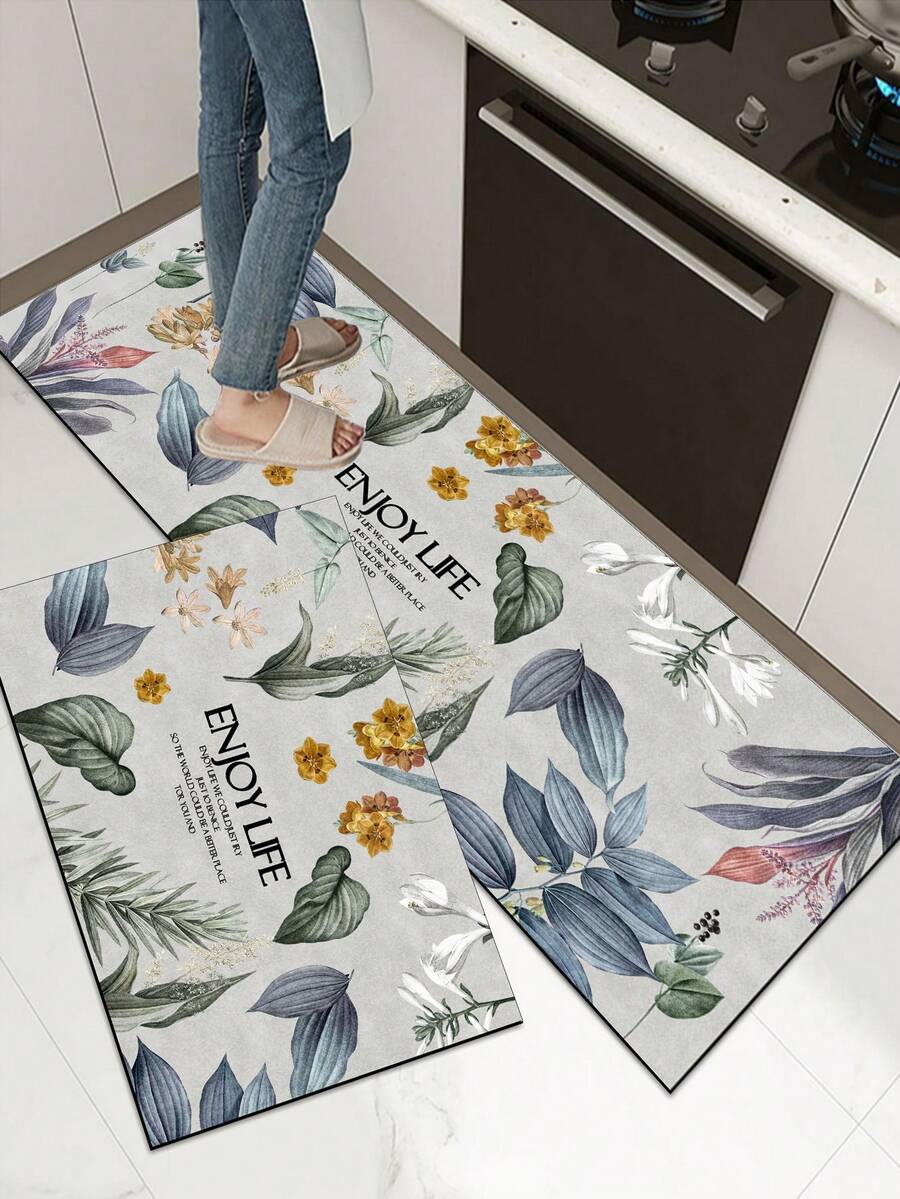 1pc Premium Diatomite Kitchen Mat, Colorful Floral Patchwork Pattern, Lightweight, Luxurious, Cushioned Anti-Fatigue Kitchen Rug, Absorbent, Quick Drying, Non-Slip, Suitable For Kitchen, Bathroom, Entryway, Laundry Room - Multicolor - View 1