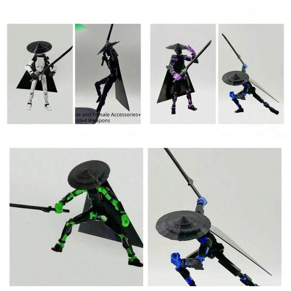T13 Action Figure Set With 3D Printed Multi-Jointed Movable Robot - Fully Assembled Dynamic Poseable Model, Includes Base & Sword. Compatible With Display Stands, Collectible Toy For Anime/Manga Fans & Gamers (White/Black) - Nova 13 Robot Action Figure With Expressive & Detailed Design, Multi-Jointed Arms & Legs, Dynamic Action Decoration For Game Lovers. Requires Assembly, Weapons Color And Hand Color Are Consistent. Randomly Includes 3 Weapons.