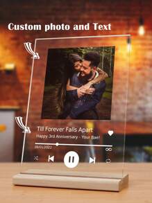 1pc Custom Photo Gift, Valentines Gift For Her, Music Photo Name Night Light, Personalized Song Acrylic Plaque Gifts For Him, Music Love Gift, Personalized Gift Song Plaque Anniversary Gift For Him, Anniversary Gift For Boyfriend