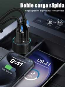 Cargador rápido para coche QC3.0 con cable de carga de 1 m PD30W