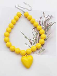 1pc Macaron Color Dopamine Heart Beaded Necklace For Women - Batch Colors May Have Slight Variations - necklace - View 7