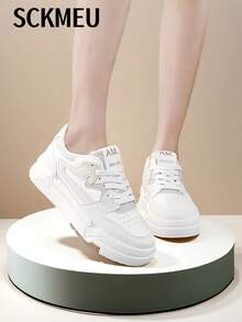 SCKMEU. 1 đôi giày thường ngày nữ phong cách thể thao đa năng, giày thể thao màu trắng nhẹ dành cho sinh viên và phụ nữ thấp bé, có thể mang bên ngoài, kiểu dáng giày thể thao Chunky - trắng - Xem 4