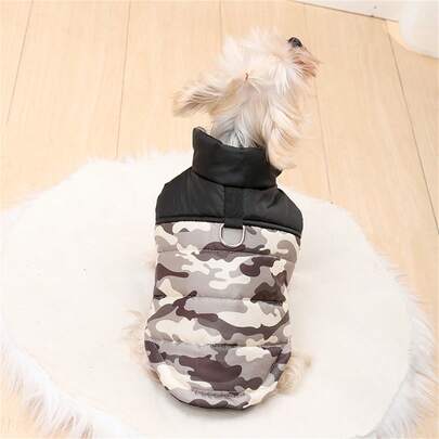 1 件宠物迷彩棉质牵引带，冬季保暖加厚滑雪夹克，适合小型/中型犬和猫