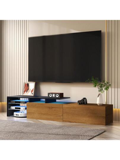 Sairedel Moderne TV Cabinet In High Gloss Wit LED Lighting Elegante Glass Shelves Practical Storage Space Wood Look Living Room Furniture