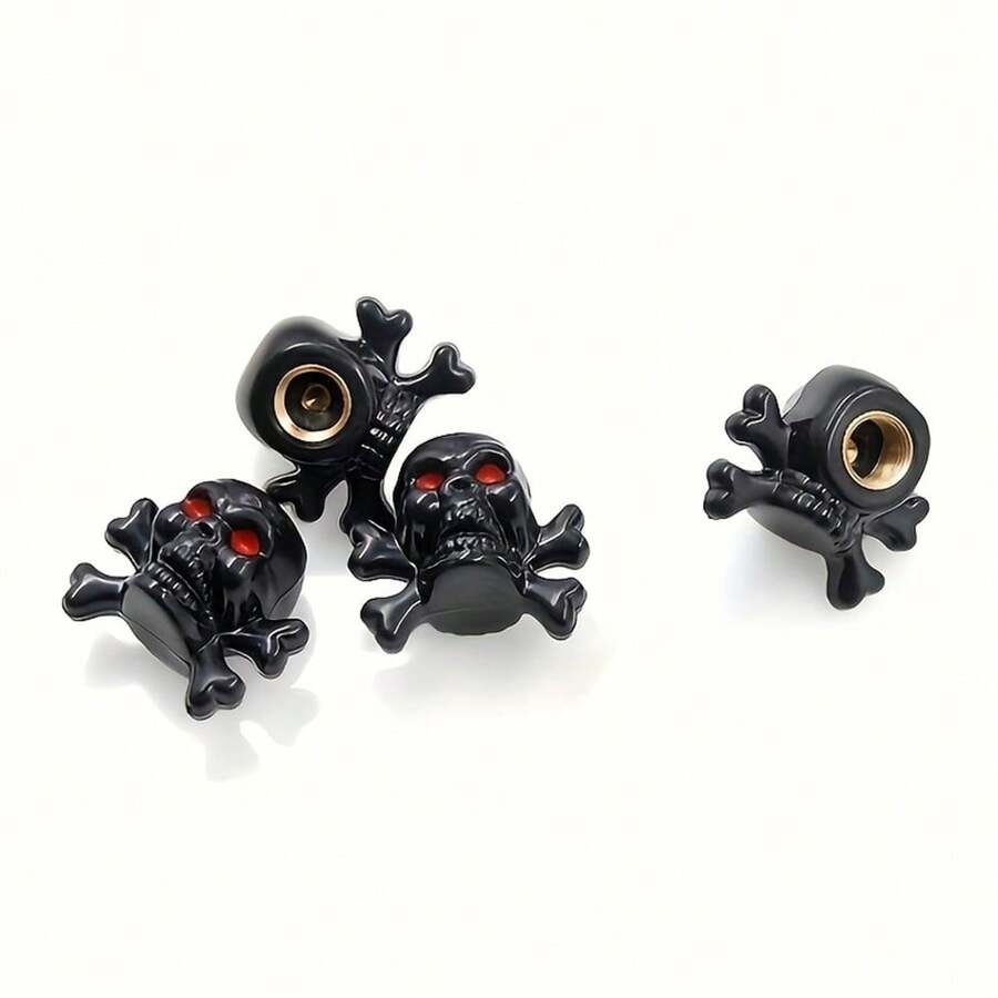 4pcs Skull Shaped Tire Valve Stem Caps, Plastic Dustproof Wheel Rim Valve Covers, Universal Fit For Cars, SUVs, Bicycles, Trucks, Motorcycles