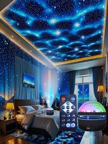 1pc LED Northern Lights Projection Lamp, Room Decoration, USB Port, Computer Accessory Peripheral, Wave Pattern Projection Lamp, Star Swirl Projection Lamp, With Remote Control, Bedroom Night Light Projector, Home Theater, Ceiling Projection, Camping, Wedding Decoration, Romantic Night Light, Birthday Gift - 黑色 - 查看 2