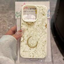 1pc TPU Material Gold Mysterious Sun, Moon, Star, Zodiac Element Pattern Phone Case Compatible With IPhone//Redmi Phones - White - View 1