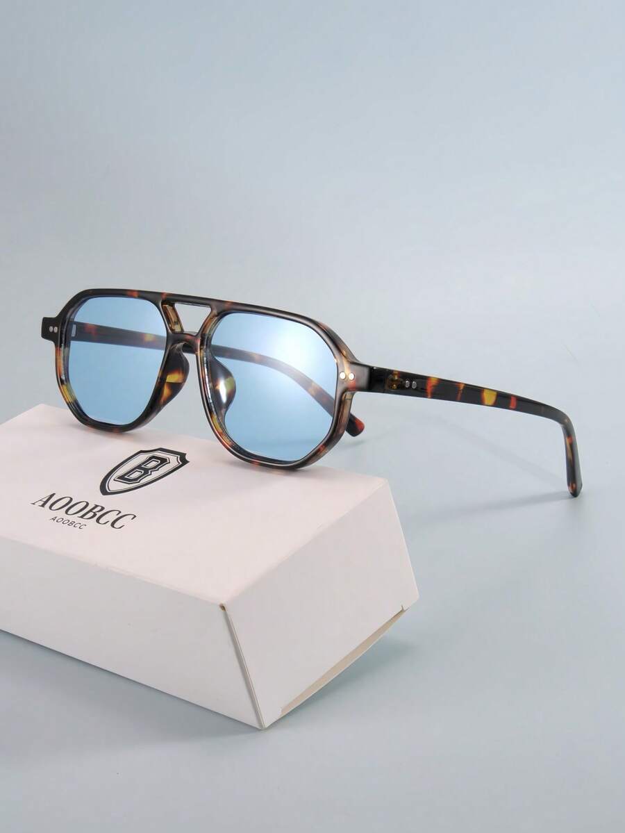 1 件装复古小圆框时尚眼镜，适合男士、女士服装配饰，适合驾驶、旅行、休闲、户外运动、高尔夫 - 藍色 - 查看 1