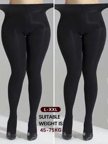 Un par de medias de mujer de talla grande, piel fina, color negro puro, apropiadas para uso diario, cómodas - Multicolor - Ver 10