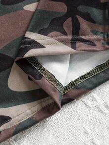 4-7 Years Girls Autumn/Winter Knitted Soft Sweatshirt & Camouflage Print Bodycon Dress 2pcs Set