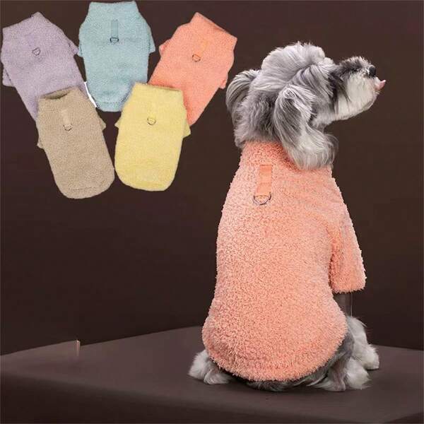 1 قطعة هودي من الفليس بلون الماكرون للحيوانات الأليفة، بلوزة دافئة للكلاب/القطط مع فتحة للسير، مناسبة للخريف والشتاء