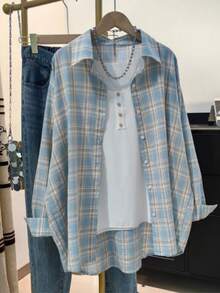 女士休闲格子宽松衬衫