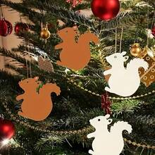 Étiquette en bois de couleur bois naturel en forme d'écureuil, pendentif en tranche de bois peint à la main, décoration d'arbre de Noël pour les fêtes, étiquette cadeau, ornement suspendu en bois fait main - A - Voir 4