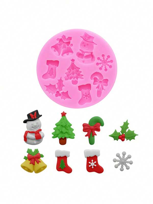 1pc Pink Liquid Silicone Material Silicone Mold, Christmas Series Christmas Tree, Snowman, Christmas Bell, Socks DIY Resin Jewelry Accessories Drip Glue Mold, For Shoes, Headwear Decoration, Chocolate, Cake, Dessert Decoration, Suitable For Christmas Christmas Christmas Decorations Christmas Pajamas Christmas Gifts Christmas Decor