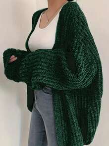 Eleganter, locker sitzender Oversized-Cardigan Einfarbig, vielseitiger, lässiger Strickpullover für junge Frauen, Strickjacke mit offenem Vorderteil und Langarm