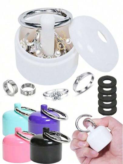 1pcs Jewelry Box Case,Portable Jewelry Storage Case,Traveling Jewelry Holder Storage, Pill Box Keychain Container,Keychain,Portable Ring Holder Keychain,Sports Jewelry Box Case,Travel Jewelry Box Case,Women'sTraveling Ring Holder Keychain,Small Round Metal Ring Container For Earrings, Rings, Necklaces