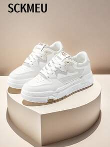 SCKMEU. 1 đôi giày thường ngày nữ phong cách thể thao đa năng, giày thể thao màu trắng nhẹ dành cho sinh viên và phụ nữ thấp bé, có thể mang bên ngoài, kiểu dáng giày thể thao Chunky - trắng - Xem 6
