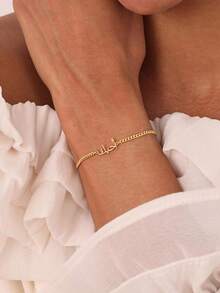 1Pc Simple Custom Arabic Name Bracelet Dainty Arabic Name Font Bracelet Stainless Steel Jewelry Islamic Gift For Muslim/Mom Christmas Gifts - Multicolor - View 3