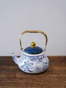 1个白色背景鸟纹珐琅梨形水壶，四季皆宜，家用直火水壶，可作茶壶、咖啡壶、炉灶茶壶，节日礼品茶壶 - 彩色 - 查看 10