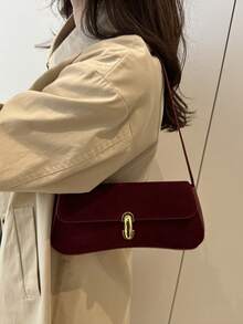 FRIFUL 新款时尚金属装饰仿麂皮托特单肩包，适合聚会、郊游、度假、购物和日常使用，可存放硬币、手机，也适合作为白领、大学生和办公室职员的工作包，优雅的女士包 - 紅色 - 查看 3