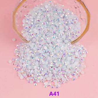 2-6毫米袋装果冻AB圆形树脂非热熔水钻平底塑料胶粘水晶美甲宝石亮片平底，适用于美甲、服装、工艺品、杯子、包包装饰珠子配件