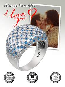 1 件 S925 纯银戒指，镶嵌蓝色合成方晶锆石，男女情侣佩戴，方形经典独特守护珠宝，情人节圣诞礼物，礼盒 - 方型經典款 - 查看 4