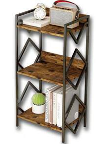 Librero Minimalista de 3 Niveles, Librero Organizador Industrial, Librero Esquinero Moderno, Mesa Auxiliar, Estante para Libros Metal, Mueble Pequeño para Sala de Estar, Recamara, Oficina - 3 niveles - Ver 4