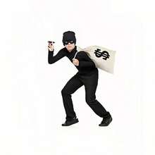 4pcs/Set Burglar Costume Kit - Canvas Bag, Gloves, Eye Mask, Hat, Thief Prisoner Cosplay Outfit, Unisex, Suitable For All Seasons, Halloween