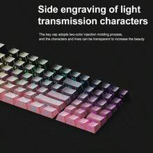 97 Keys White Contour Lines PBT Double Shot Keycaps Sidelit Light Backlit Translucent Cherry Profile For MX Mechanical Keyboards - Black - View 7