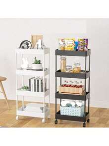 YUQING.FC. Carrito de almacenamiento multiusos para cocina cuatro niveles organizador auxiliar hogar resistente diseño moderno gran capacidad práctico fácil mover almacenamiento vertical cocina decoración - Blanco - Ver 3