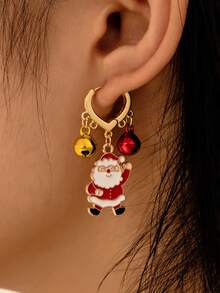 A Pair Of Elegant Heart-Shaped Christmas Bells, Christmas Trees, Santa Claus Pendants Earrings, Fashionable Women's Jewelry, Essential Accessories For Christmas Parties, Gifts For Friends