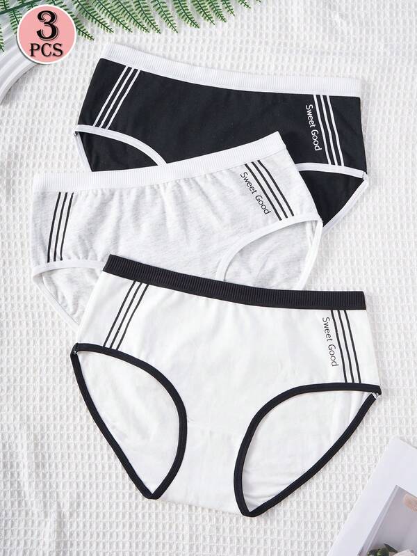 3PCS Teen Girl Underwear, Adorable Line Briefs For Teen Girls, Basic Cotton Underwear, Colorful Underwear Suitable For Sports And Casual Wear For Teen Girls