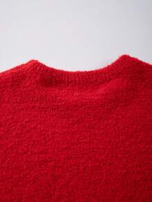 Unisex Fluffy Casual Loose Fit Crew Neck Textured Solid Color Pullover Sweater, Versatile Long Sleeve Knit Top For Autumn/Winter - 紅色 - 查看 9