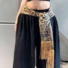 1pc Sequin Tassel Belly Dance Waist Chain, New Sexy Leopard Print Waist Accessory, Shiny Tassel Waist Chain, Bohemian Hip Scarf, Street Dance, Jazz Dance, Intimate Waist Wrap, Sexy Mini Skirt, Stage Performance Outfit, Nightclub, Disco, Festival, Party, Evening Dress Accessory - Multicolor - View 11