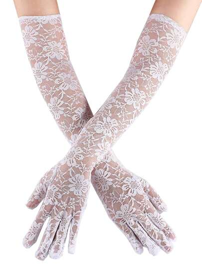 1 Pair 40cm Chrysanthemum Lace Arm Sleeves, White Fall Arm Warmers