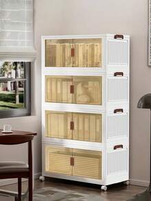 5layers  Extra-Large Multi-Layer Storage Cabinet With Wheels & Doors - Waterproof, Foldable Organizer For Bedroom Clutter, Documents, Toys, Snacks | Versatile Plastic Storage Solution Bedroom Organizers And Storage Plastic Storage Drawers - White - View 9