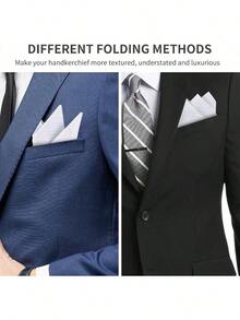 12 件/包男士 16x16 英寸白色经典口袋手帕，经典男士涤纶吸水格子手帕，老年人适用薄款复古手帕 - 彩色 - 查看 5