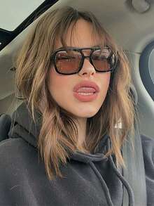 New Retro Aviator Double-Bridge Fashion Glasses , Square Frame Personalized Outdoor Versatile Glasses, Suitable For Daily Street Style, Ocean, Beach, Fashion For Women