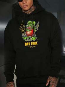 Rat Fink Graphic Sweatshirt ,Men's Double-Sided Printed Casual And Comfortable Hoodie, Casual And Versatile Coat In Autumn And Winter(1 PC) - màu đen - Xem 2