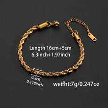 1pc Minimalist & Stylish Jewelry, Stainless Steel Twisted Bracelet, Unisex Couple Jewelry Suitable For Daily, Vacation, Party Wear - Yellow Gold - View 2